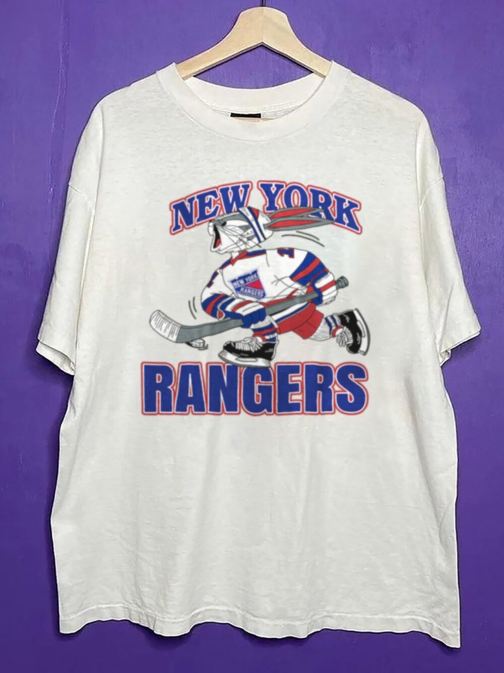 Vintage 90s New York Rangers Bugs Bunny Looney Tunes Hockey Shirt, NHL Shirt Tee